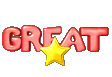animated gif of the word "great" with a pulsating star in it